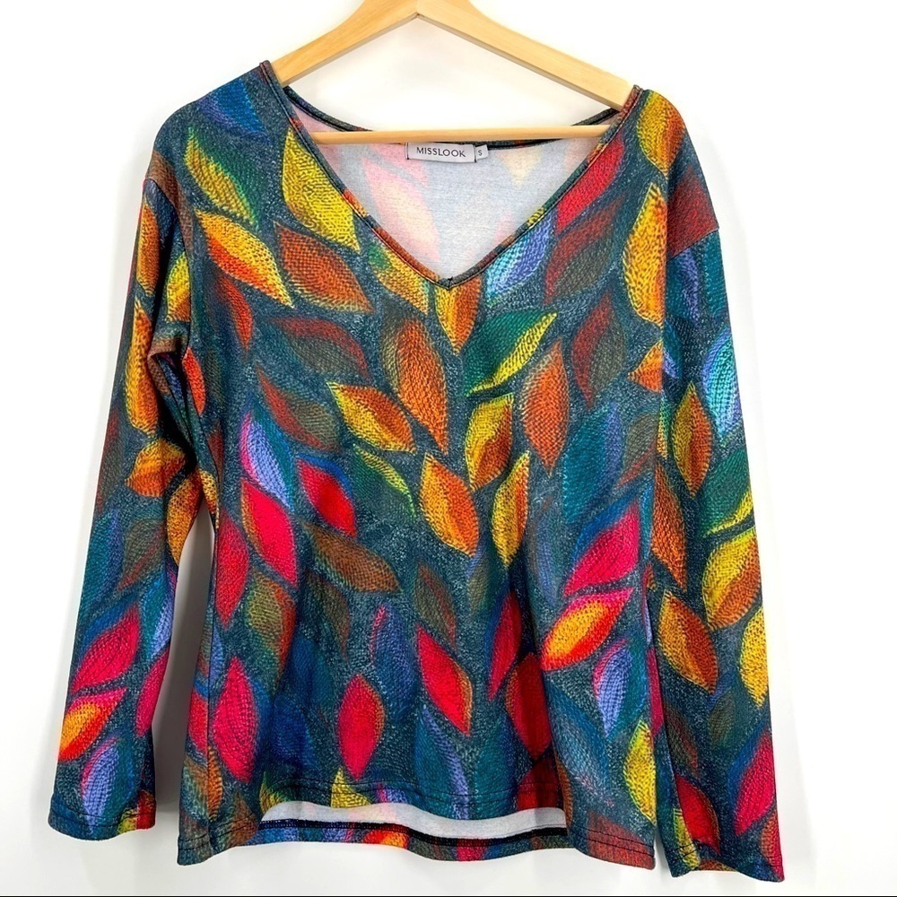 Misslook long sleeve multi-color/print v-neck small